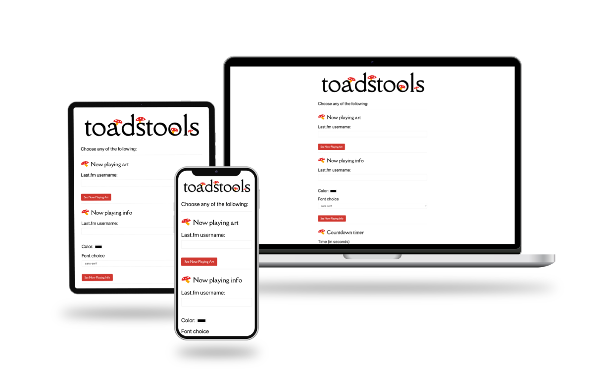 toadstools screenshot on phone, tablet, and desktop